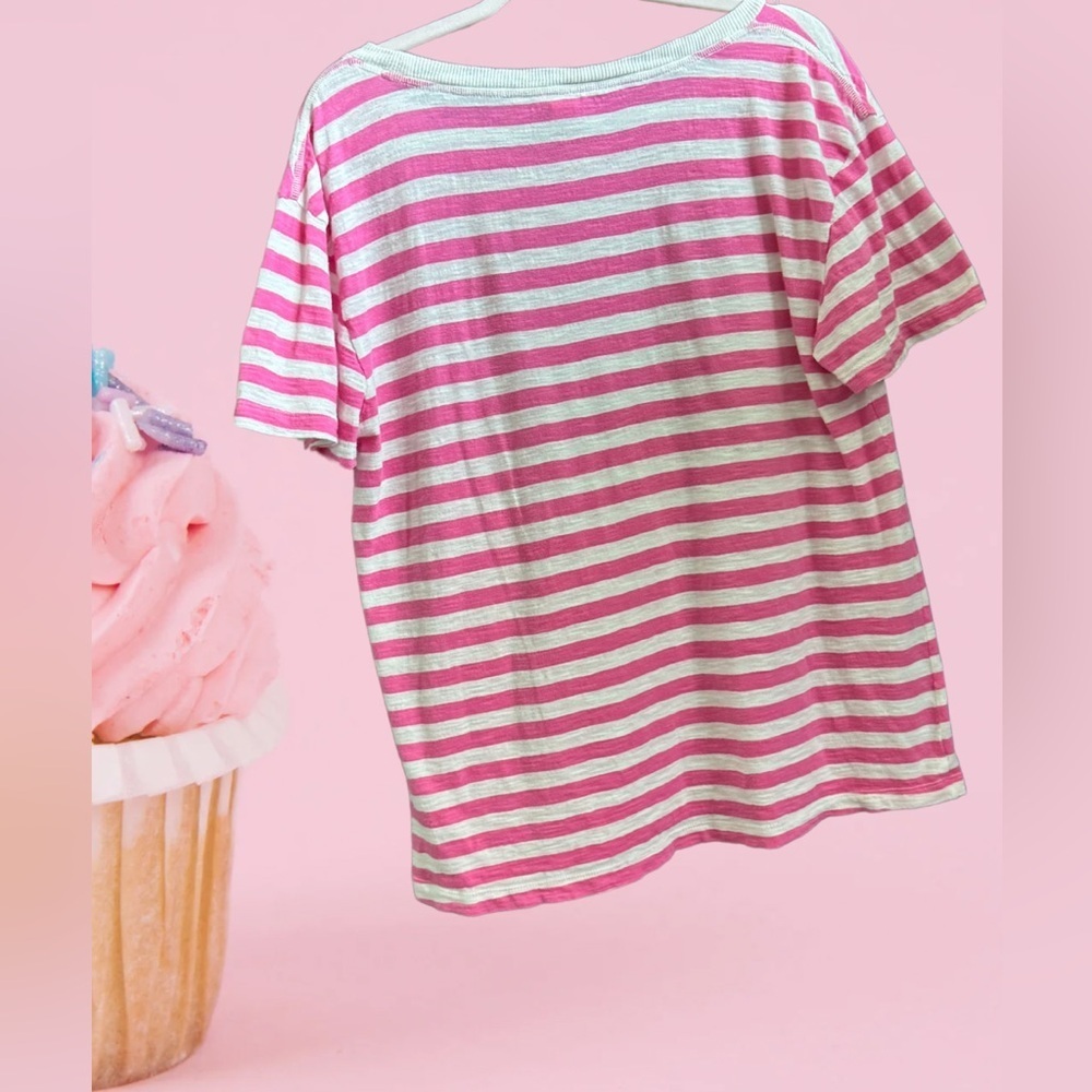 Pink‎ and White Striped T-Shirt with Heart Patch - Picture 3 of 6